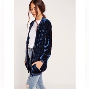 Missguided Longline Velvet Bomber Zip Jacket